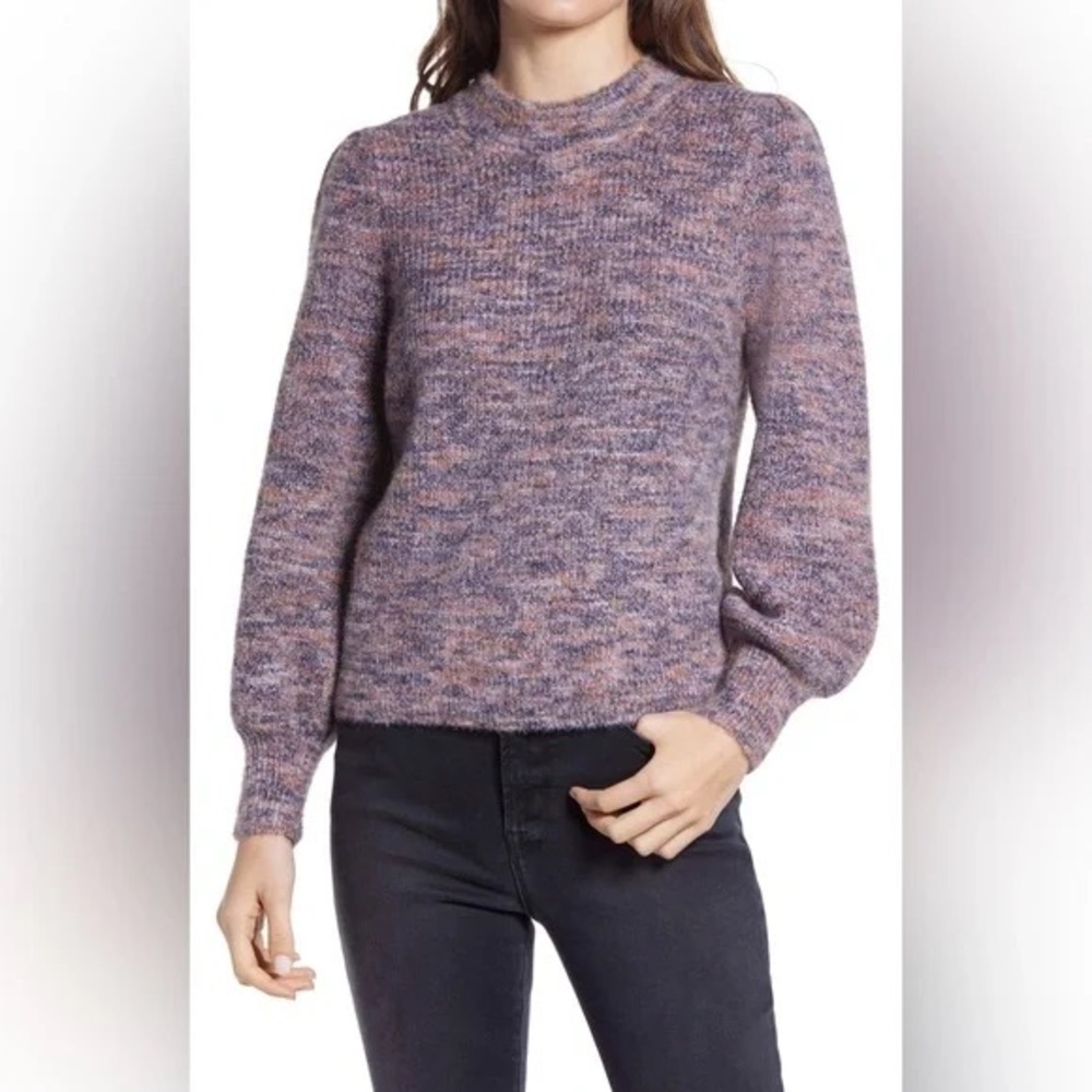 Madewell Space-Dyed Eaton Puff Bishop Sleeve Wool Blend Cropped Sweater
